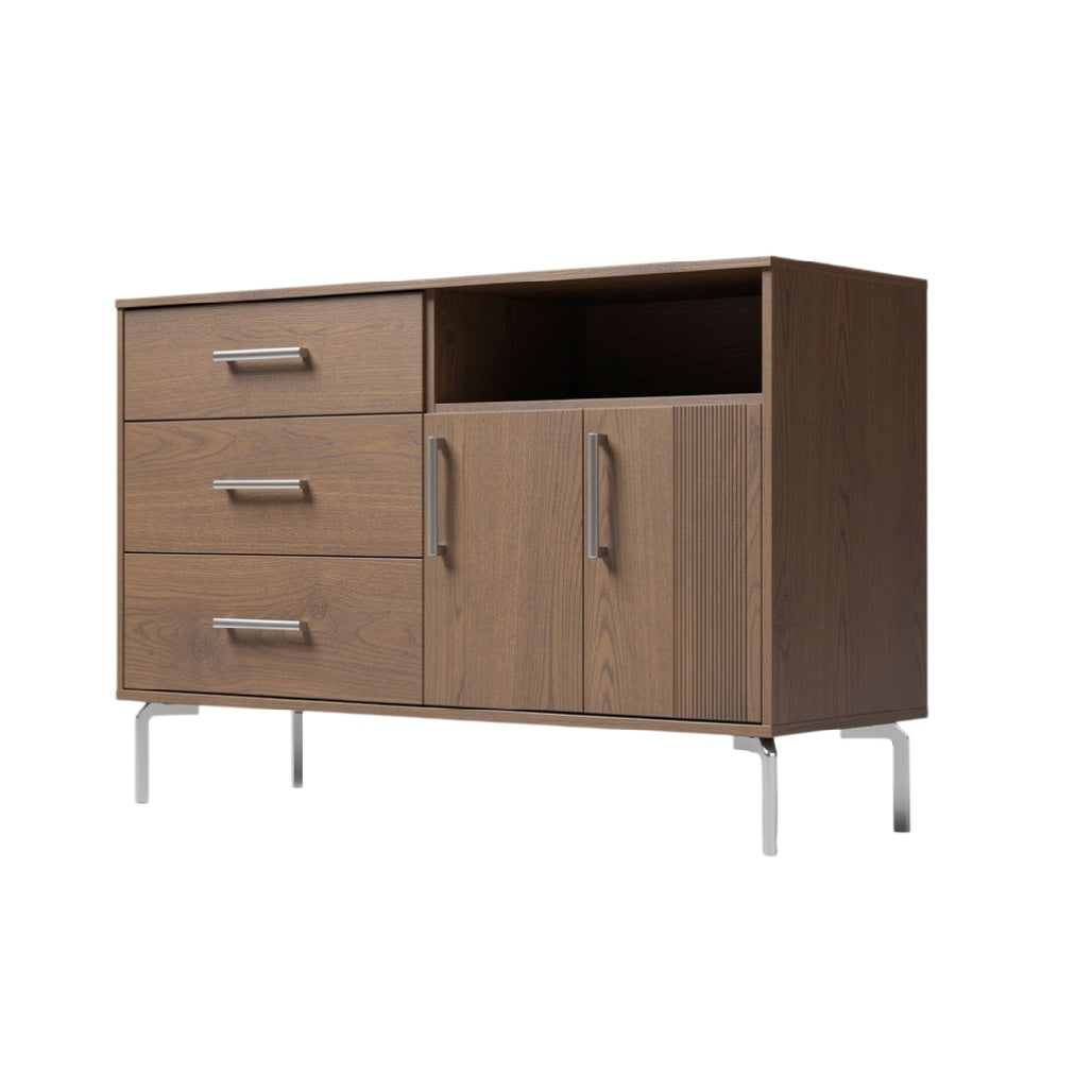 **Moderne houten dressoir met metaaldetails**