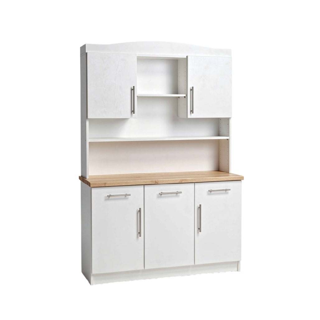 **Technische Titel in het Nederlands:** Moderne wit houten keukenkast met opbergplanken en deurfronten.