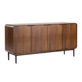 **Moderne houten kast met glanzende afwerking en metalen poten**