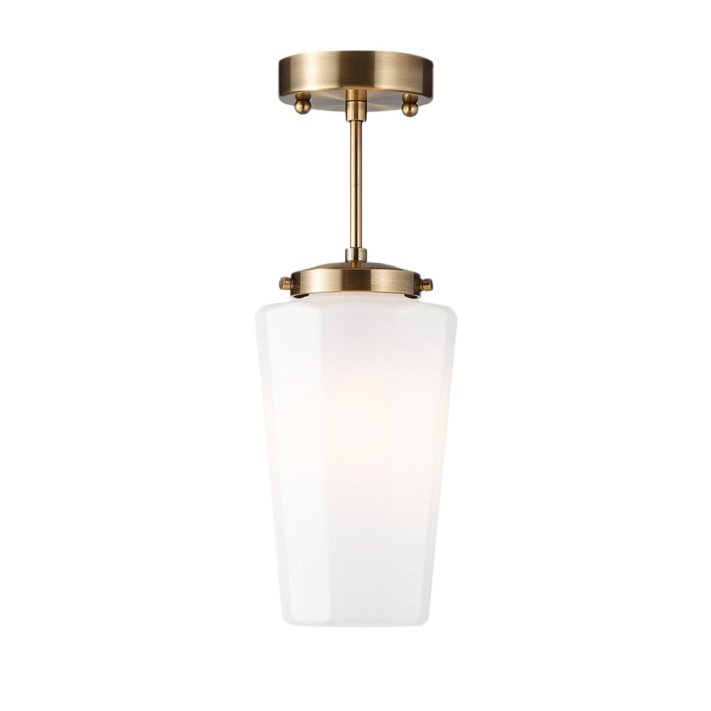 **Hedendaagse Hanglamp met Oudgouden Afwerking en Witte Glazen Schaduw**