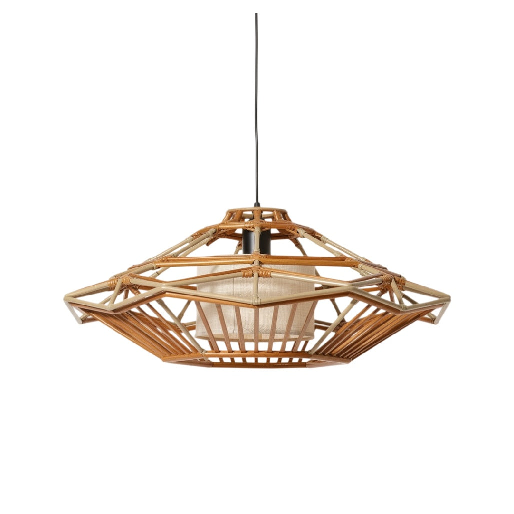 **Technische titel in het Nederlands: Vlechtwerk Hanglamp van Hout met Elegante Lichtelementen**